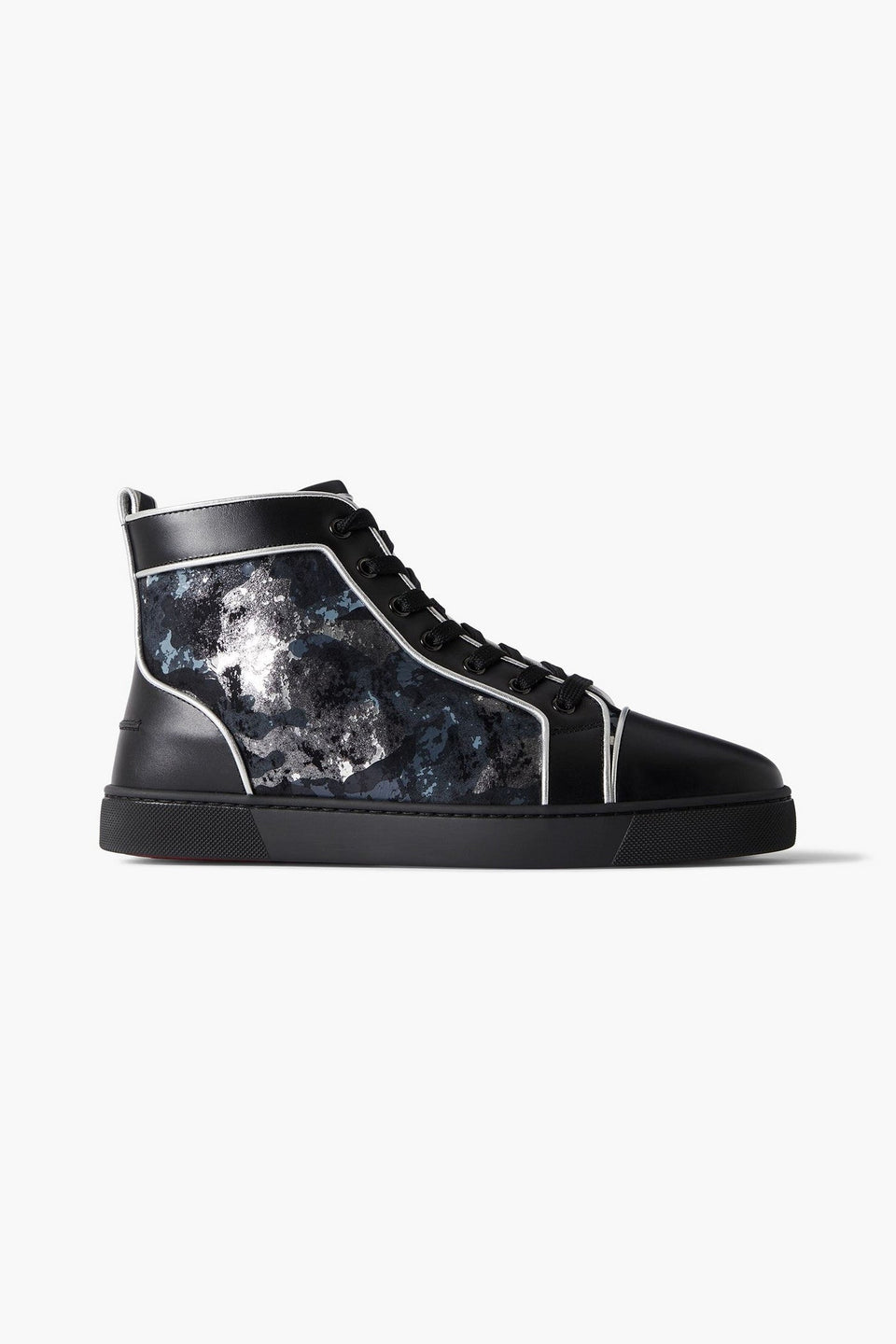 Christian Louboutin Louis Metallic Camouflage-Print Leather High-Top Sneakers Black