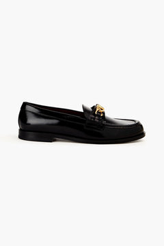 Valentino Garavani Vlogo Chain Leather Loafers Black Women's
