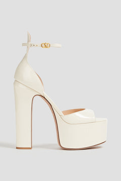 Valentino Garavani Tan-Go Patent-Leather Platform Sandals Ivory Women's