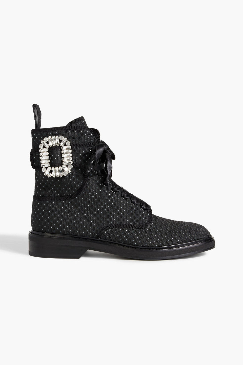 Roger Vivier Viv Buckled Metallic Jacquard Combat Boots Charcoal Women's