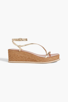 Jimmy Choo Drive 60 Metallic Cracked-Leather Wedge Sandals Gold Women's