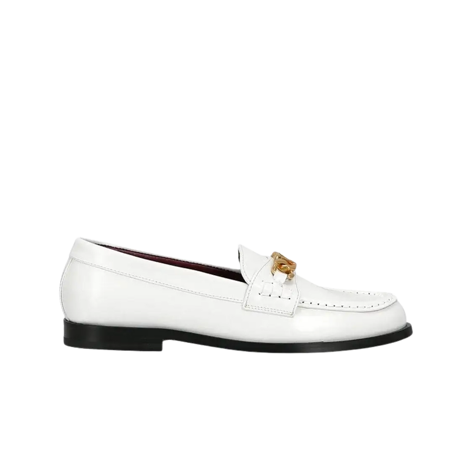 Valentino V-Logo Chain Calfskin Loafers White