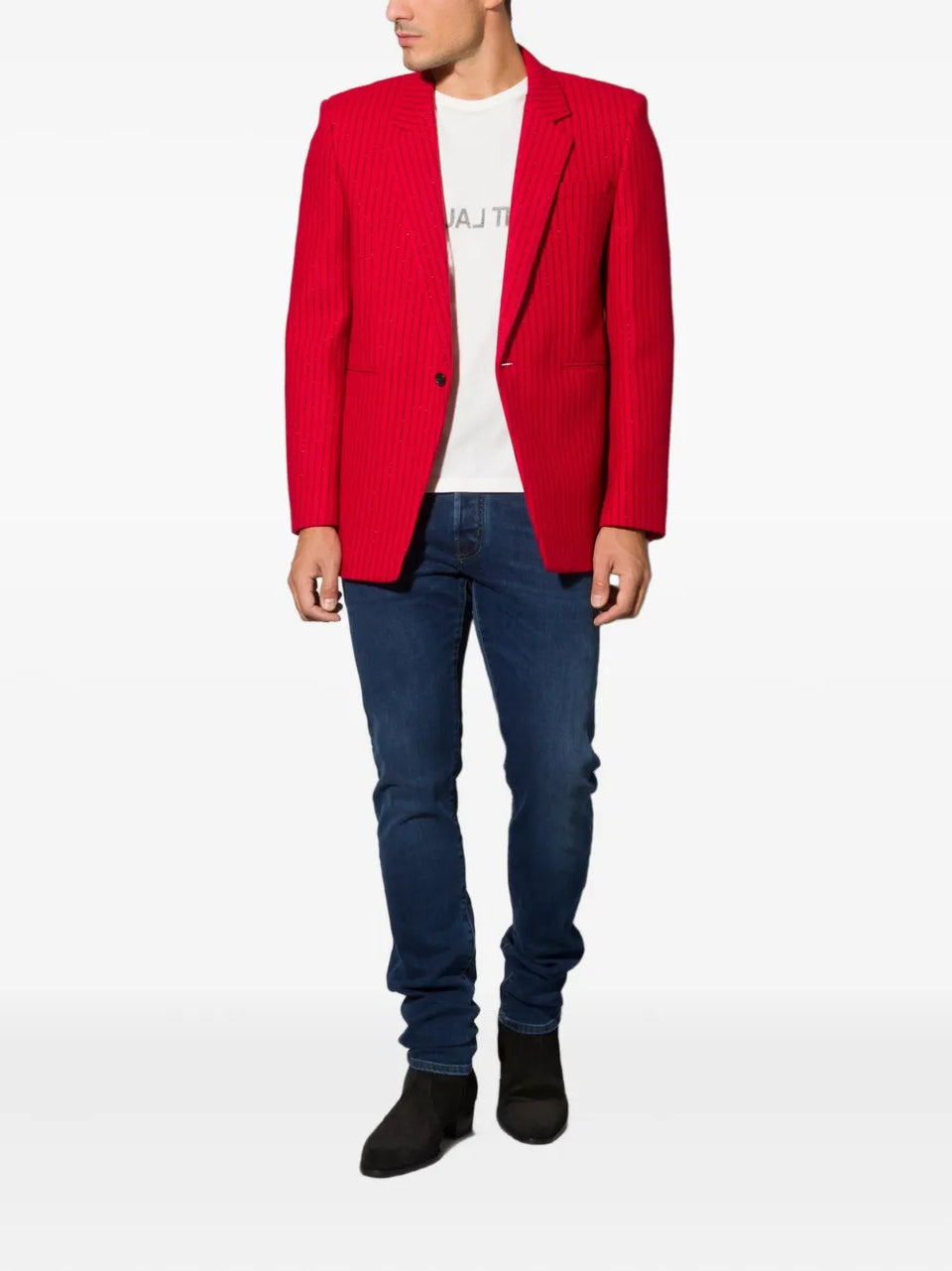 pinstripe-pattern single-breasted blazer