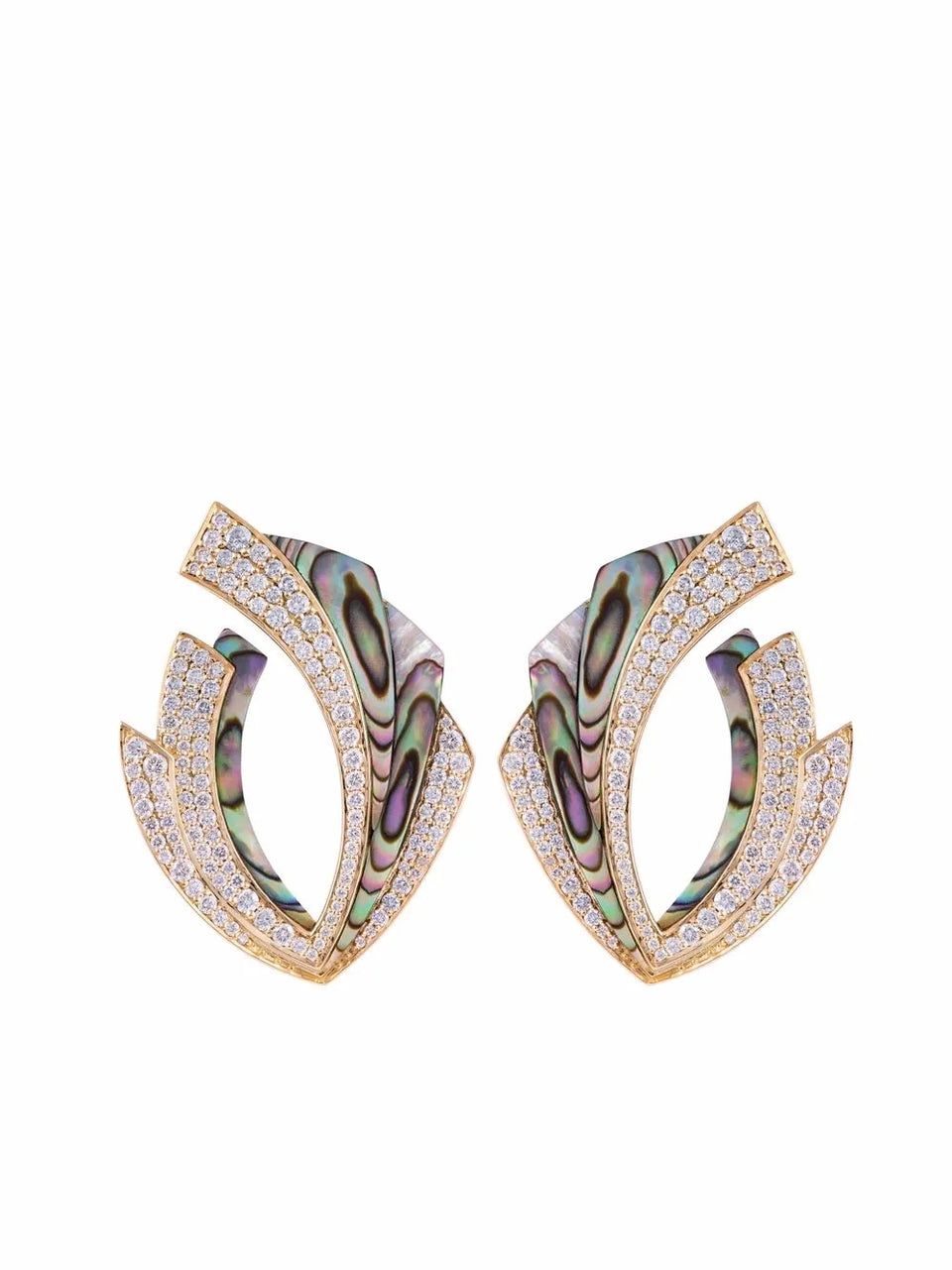 18kt yellow gold Mogra Blossom diamond and shell earrings