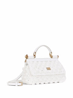 mini Sicily crochet raffia top-handle bag