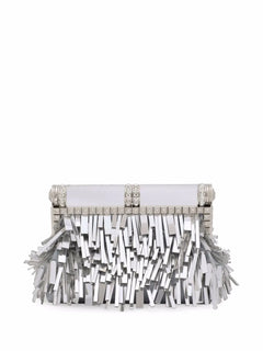 fringed leather clutch bag