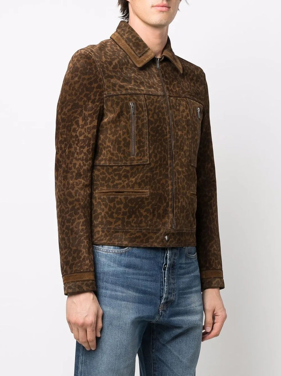 leopard-print suede jacket