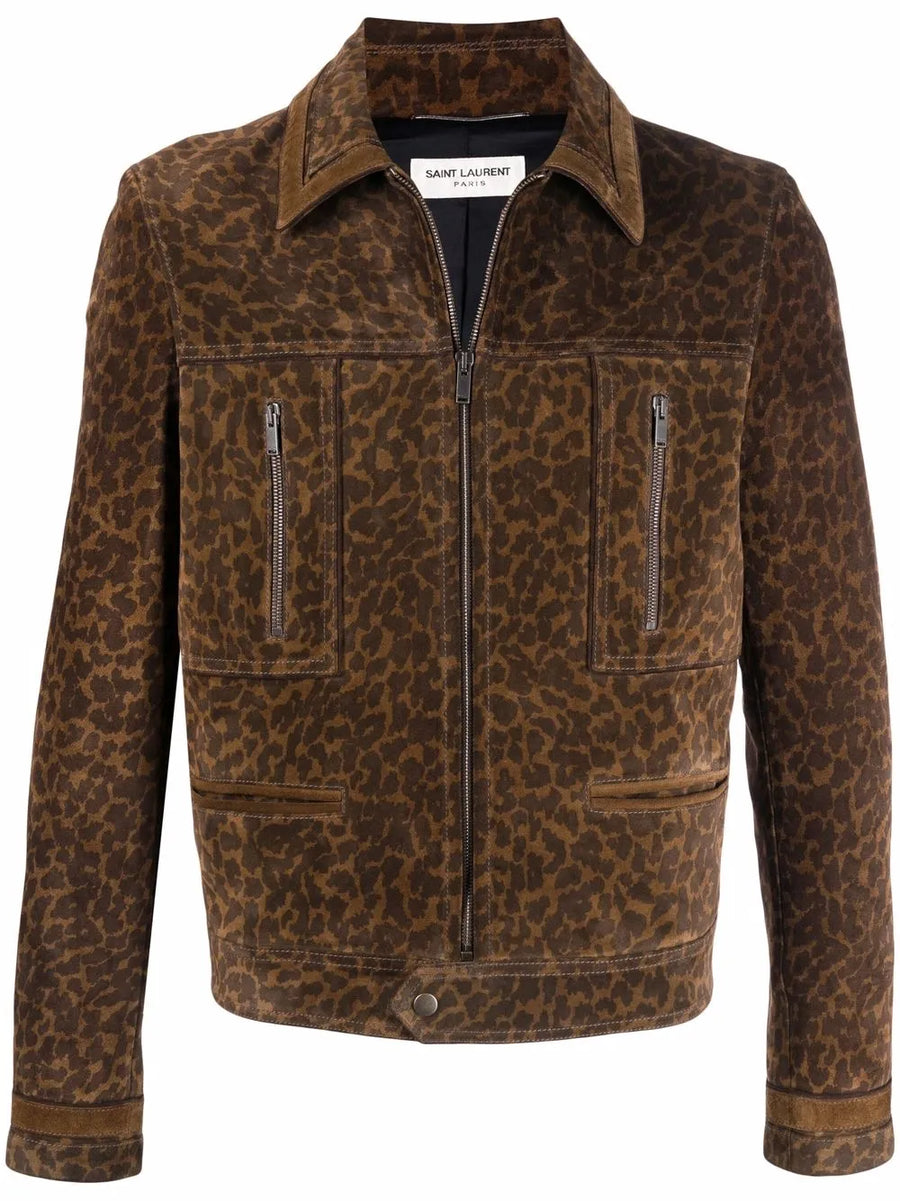 leopard-print suede jacket