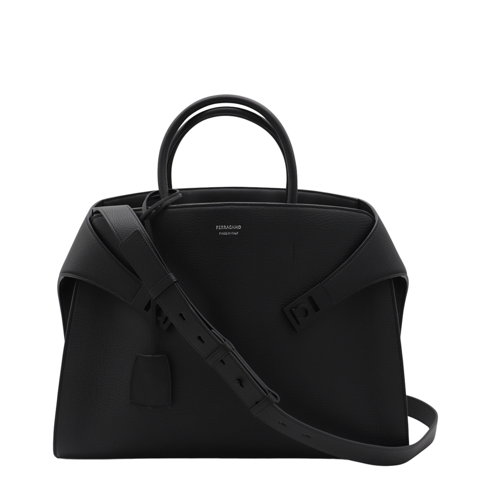 Ferragamo Hug Leather Briefcase - Black