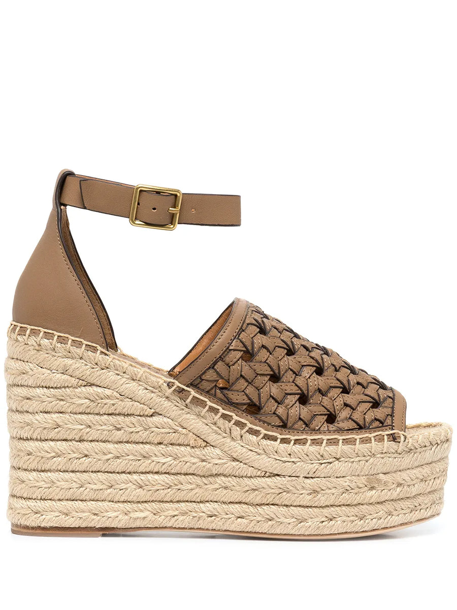 Basketweave espadrille wedges