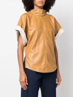 Baiao roll-sleeve leather top