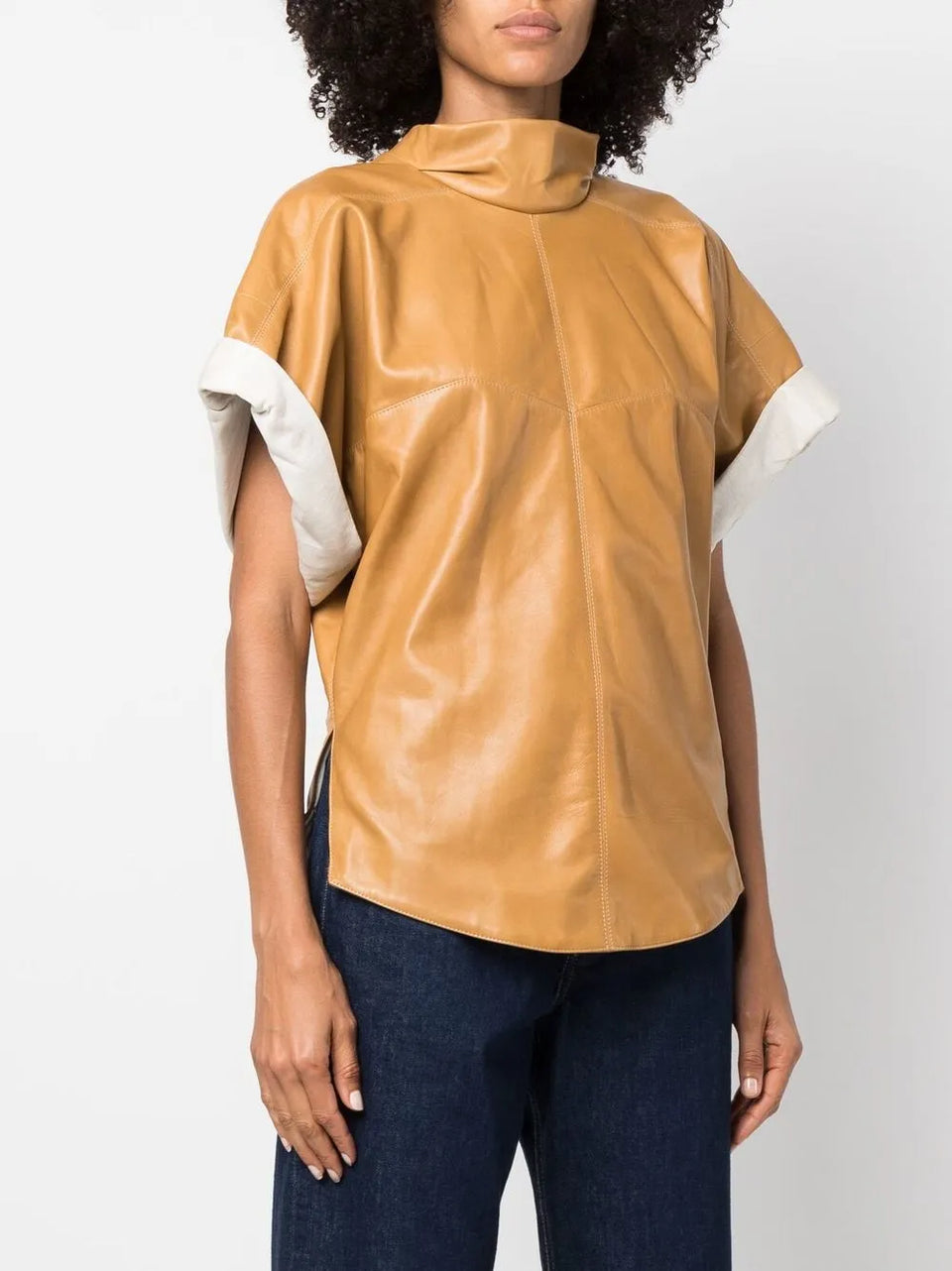 Baiao roll-sleeve leather top