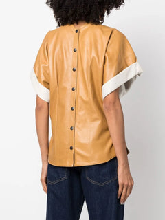 Baiao roll-sleeve leather top