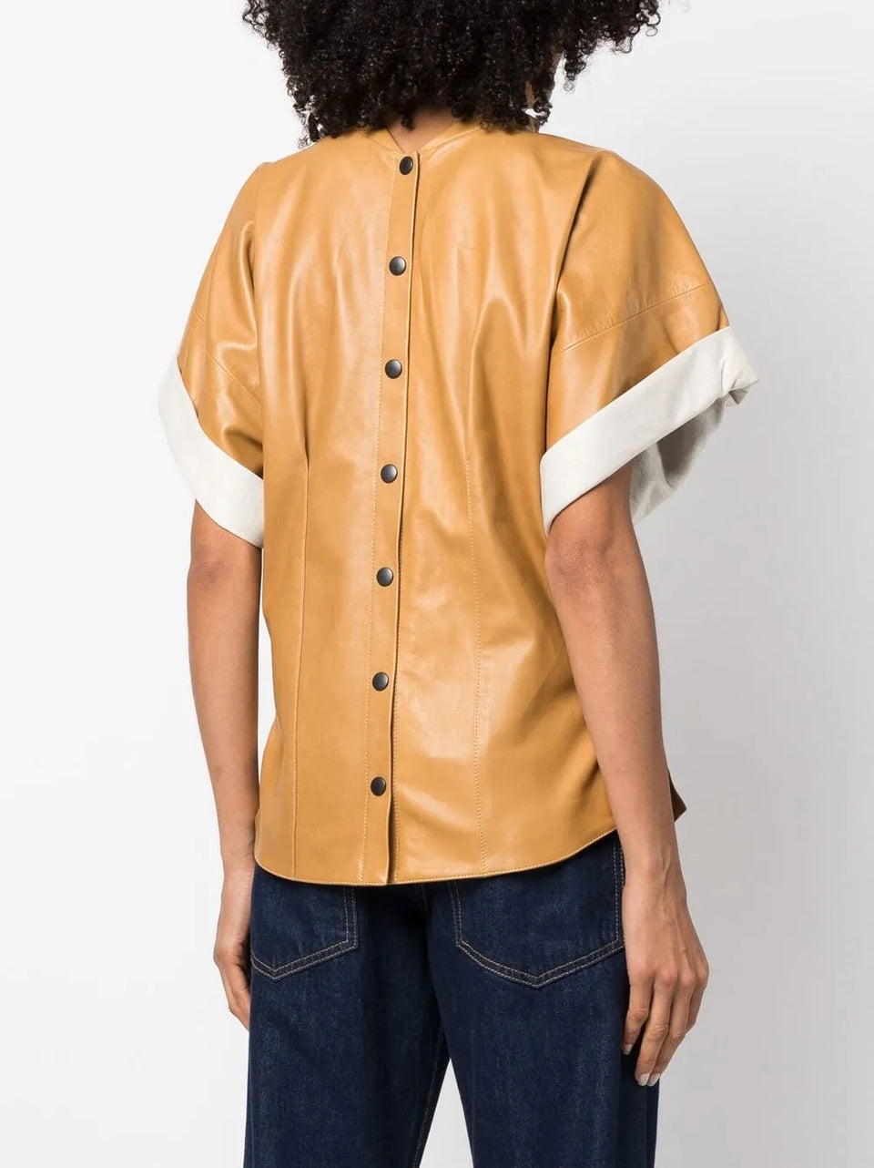 Baiao roll-sleeve leather top