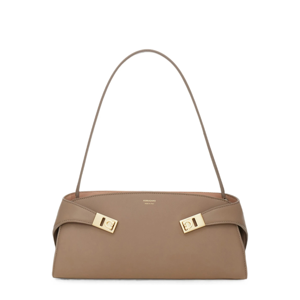 Ferragamo Hug Soft Medium Leather Shoulder Bag - Warm Taupe Dusty Pink