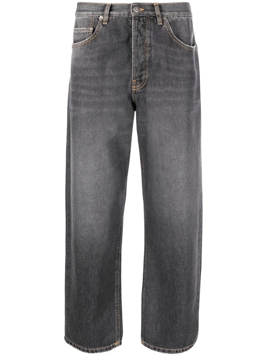 washed straight-leg denim jeans
