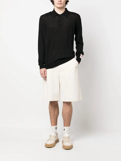 long-sleeve knitted polo shirt