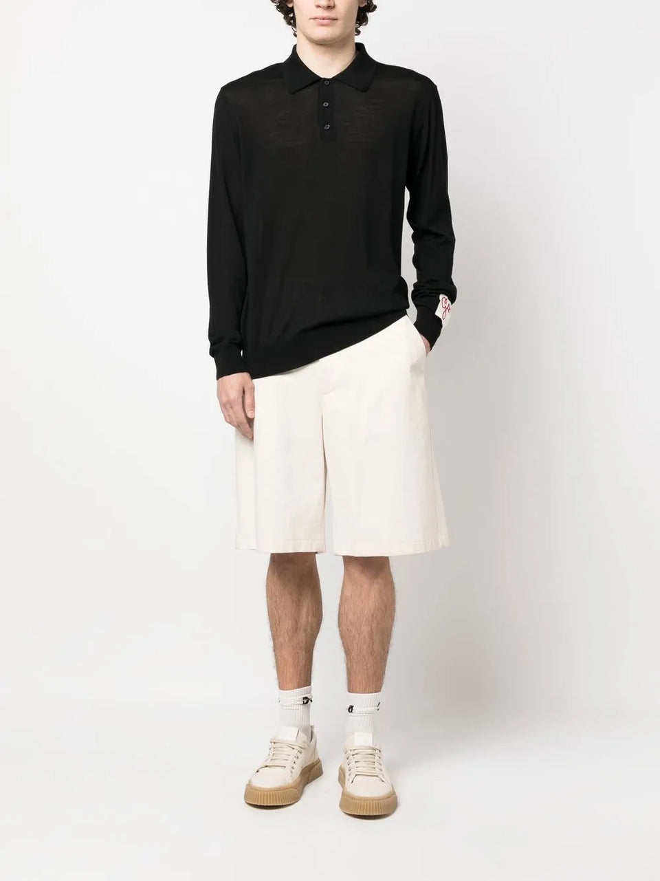 long-sleeve knitted polo shirt