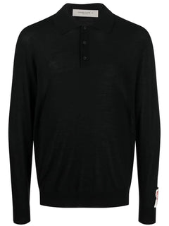 long-sleeve knitted polo shirt