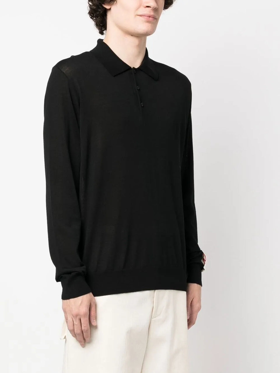 long-sleeve knitted polo shirt