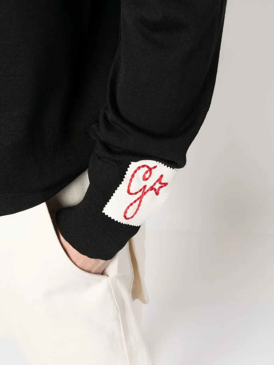 long-sleeve knitted polo shirt