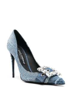 crystal-embellished denim pumps