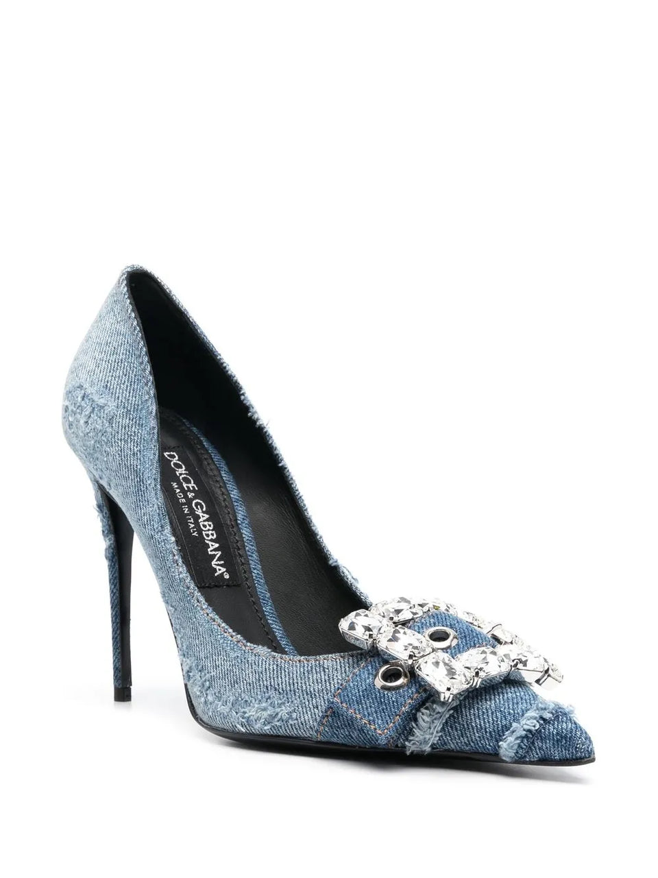 crystal-embellished denim pumps