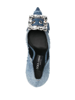 crystal-embellished denim pumps
