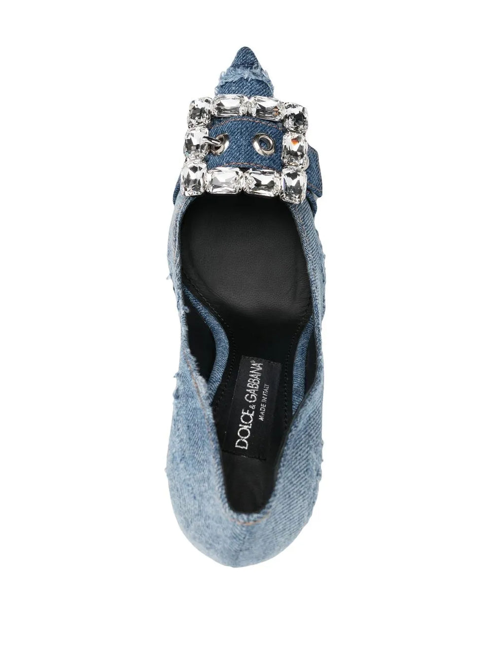 crystal-embellished denim pumps