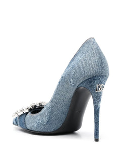 crystal-embellished denim pumps