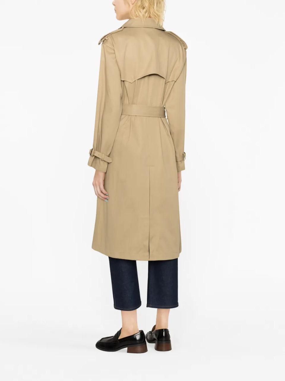 double-breasted belted trench coat