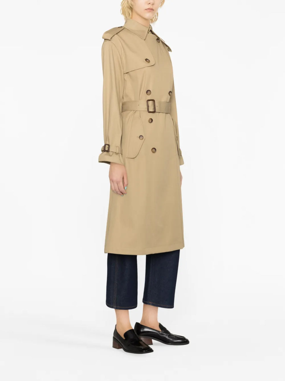 double-breasted belted trench coat