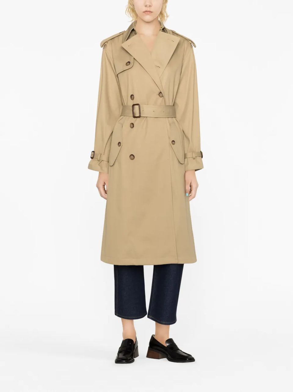 double-breasted belted trench coat