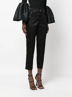 2000s floral-jacquard cropped trousers