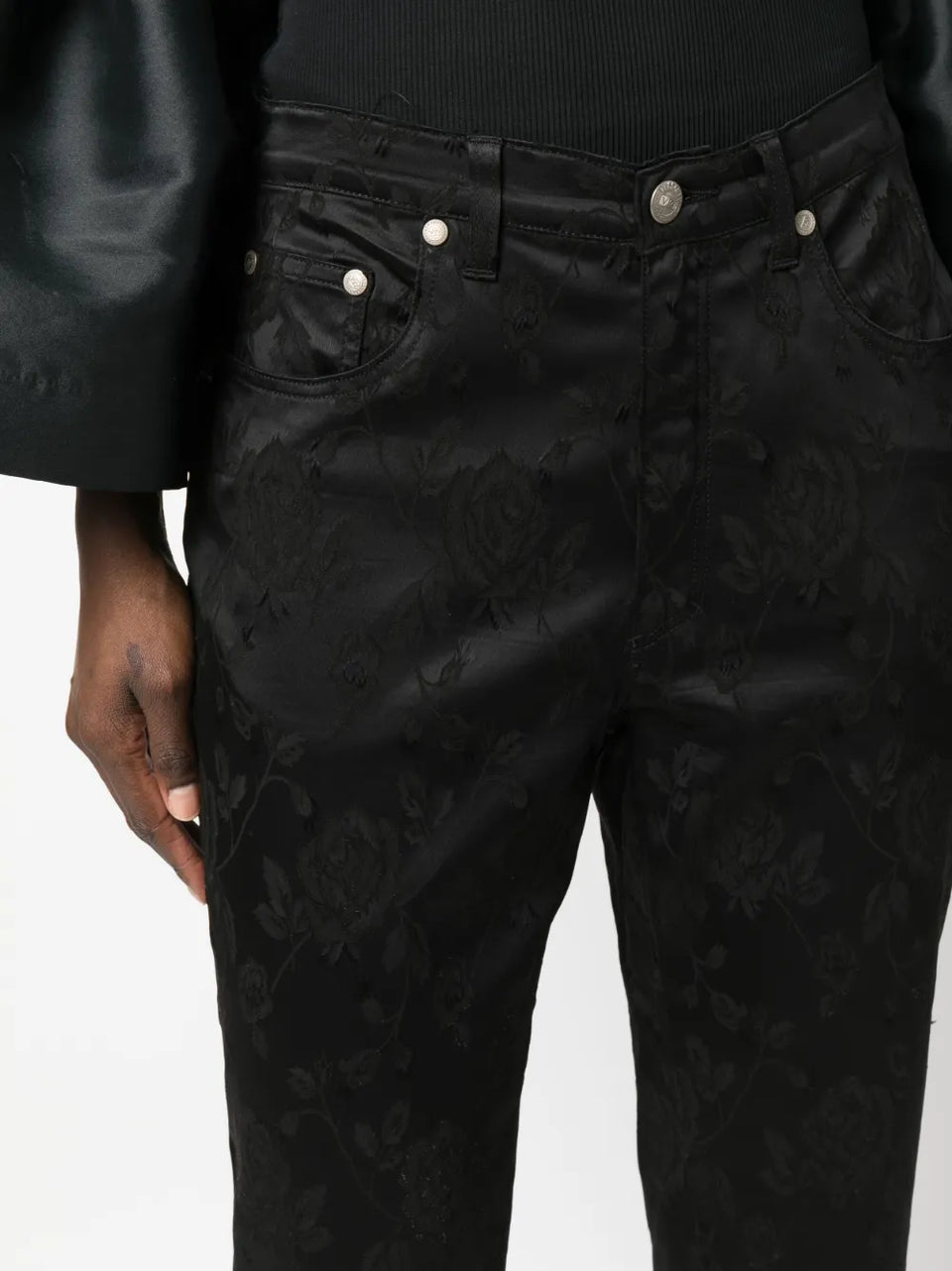 2000s floral-jacquard cropped trousers