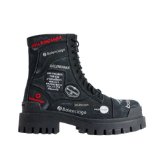 Balenciaga Combat Strike Boot In Black Cotton Canvas