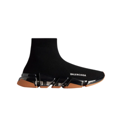 Balenciaga Speed 2.0 Full Clear Sole Recycled Knit Sneaker In Black And Orange