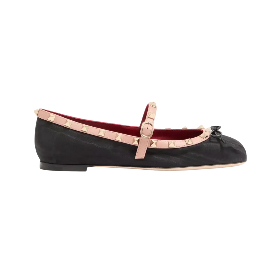 Valentino Mary-Jane Rockstud Ballerina In Moire Fabric 05mm Black