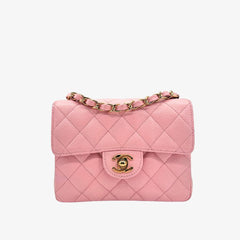 CS072 - CHANEL Vintage Pink Caviar Leather 17cm Mini Square Flap Bag