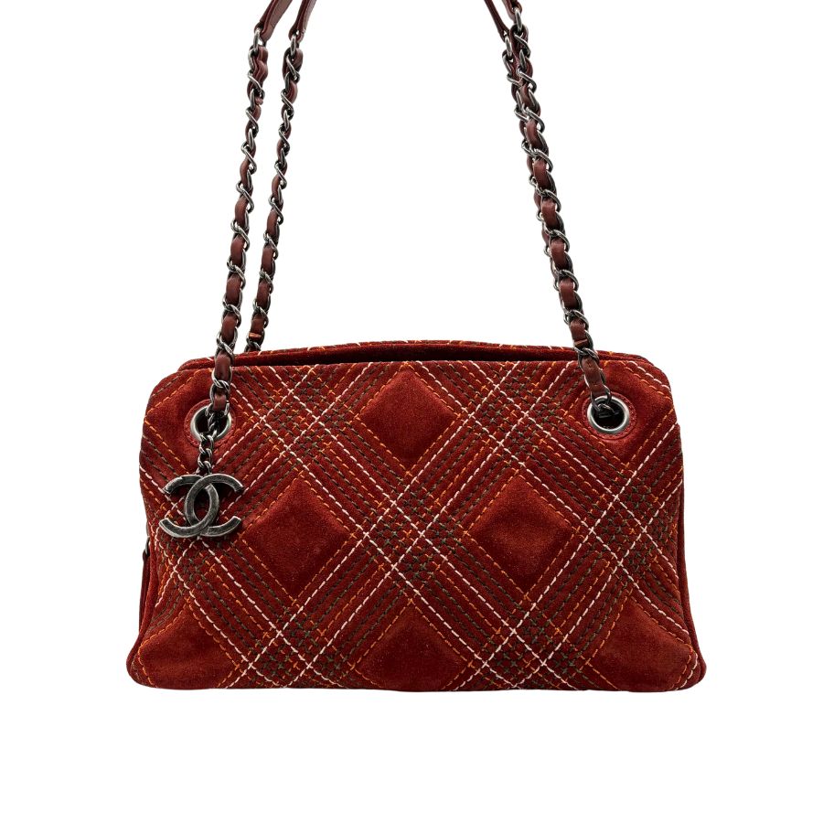CS070 - CHANEL Vintage Dark Red Suede Wild Stitch Shoulder Bag
