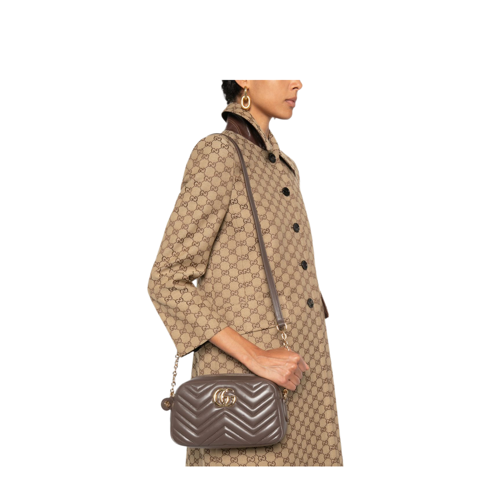 GG Marmont Small Matelassé Chevron Nappa Leather Crossbody Bag - Dark Taupe