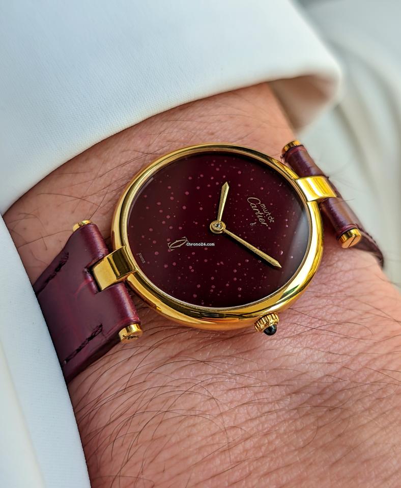 Cartier Must de Cartier Vermeil Burgundy Dial Vintage Gold Pl. 925