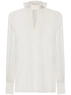 chantilly lace pussy-bow blouse
