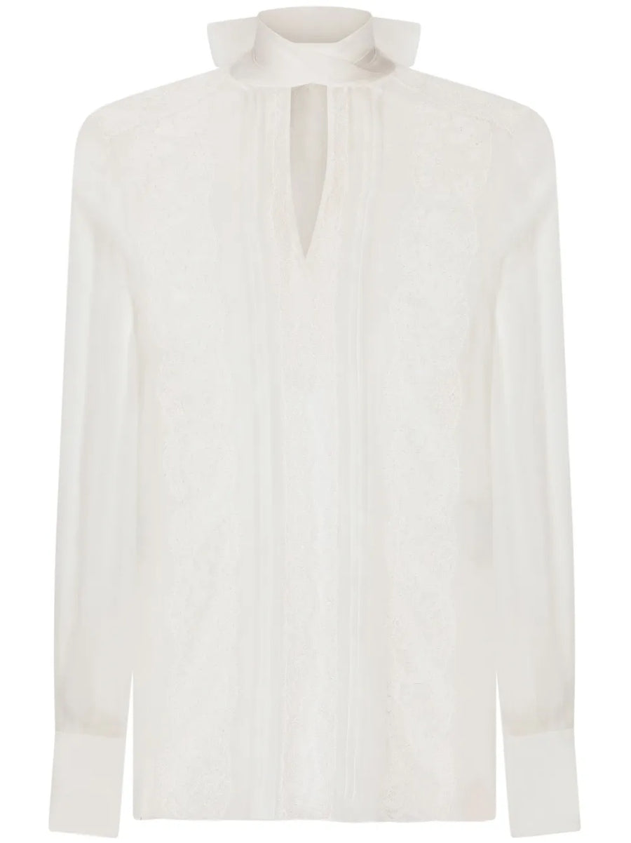 chantilly lace pussy-bow blouse