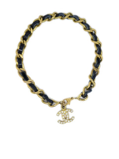 1995 CC charm leather-and-chain ankle bracelet