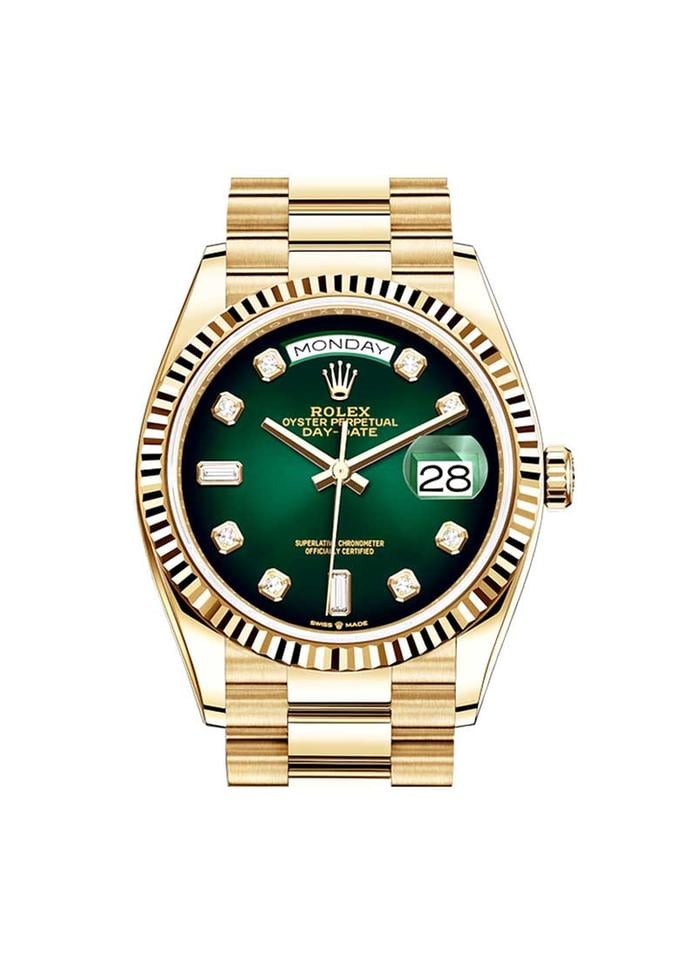 Rolex | Day-Date | 128348 | Yellow gold | Gold/Steel | Green | Automatic