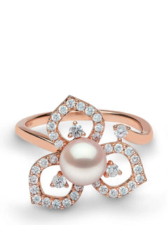 18kt rose-gold Akoya pearl and diamond ring