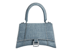 Balenciaga Women's Hourglass Small Handbag Girly Allover Denim Light Blue