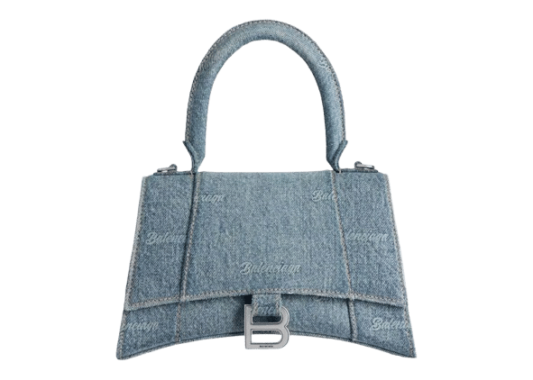 Balenciaga Women's Hourglass Small Handbag Girly Allover Denim Light Blue