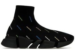 Balenciaga Speed 2.0 AllOver Logo Recycled Knit Black Multicolor